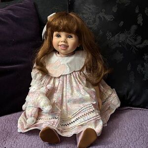 Natalie by Pauline Charming Pink Floral Doll with Brown Hair. Limited edition.